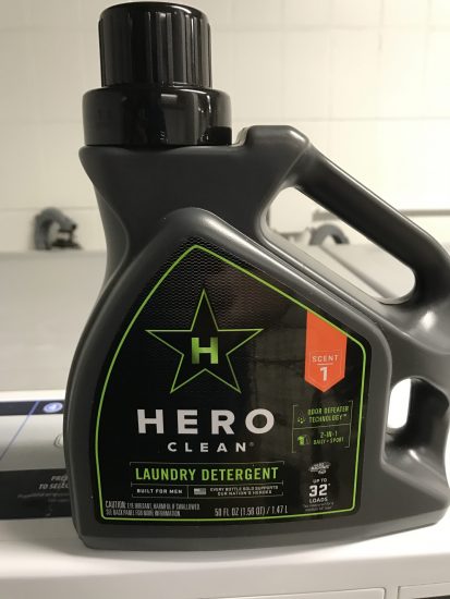 How A Man Does Laundry, With Hero Clean, Specially Formulated For A Man's Smell!