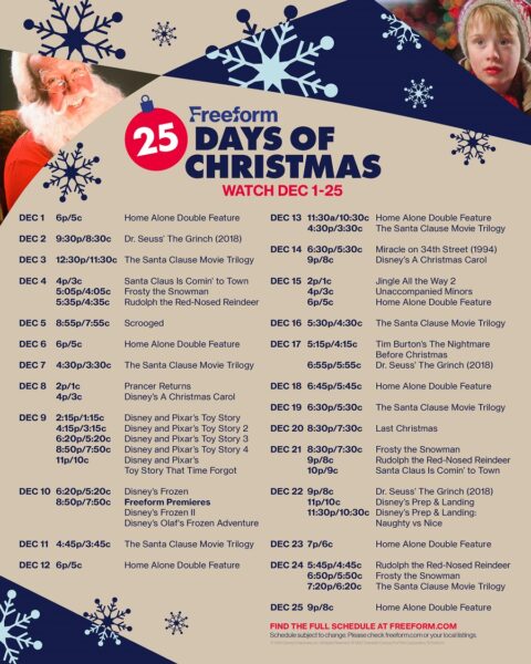 FreeForm TV’s Christmas Schedule